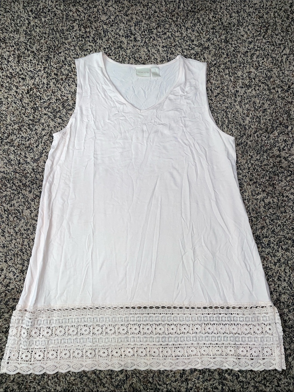 Chico's Crochet Lace Sleeveless V Neck Tunic Pale Pink Size 1 NWOT